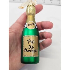 2019 Glass Champagne Bottle Ornament Pop the Champagne Christmas Tree Decor EUC